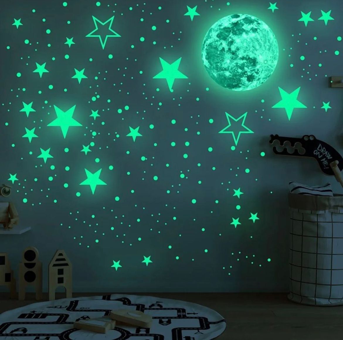 Luna y estrellas - pegatinas fluorescentes 20cm, Artesanias del Mundo